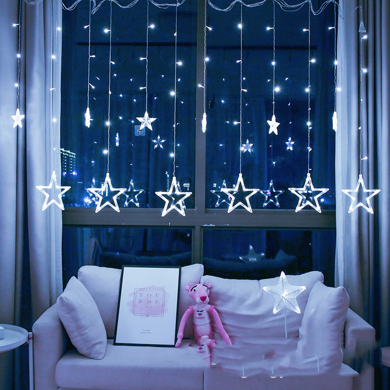 Star curtain lights, five-pointed star curtain lights, festival decorative colored lights, big and small star lights detail image 2