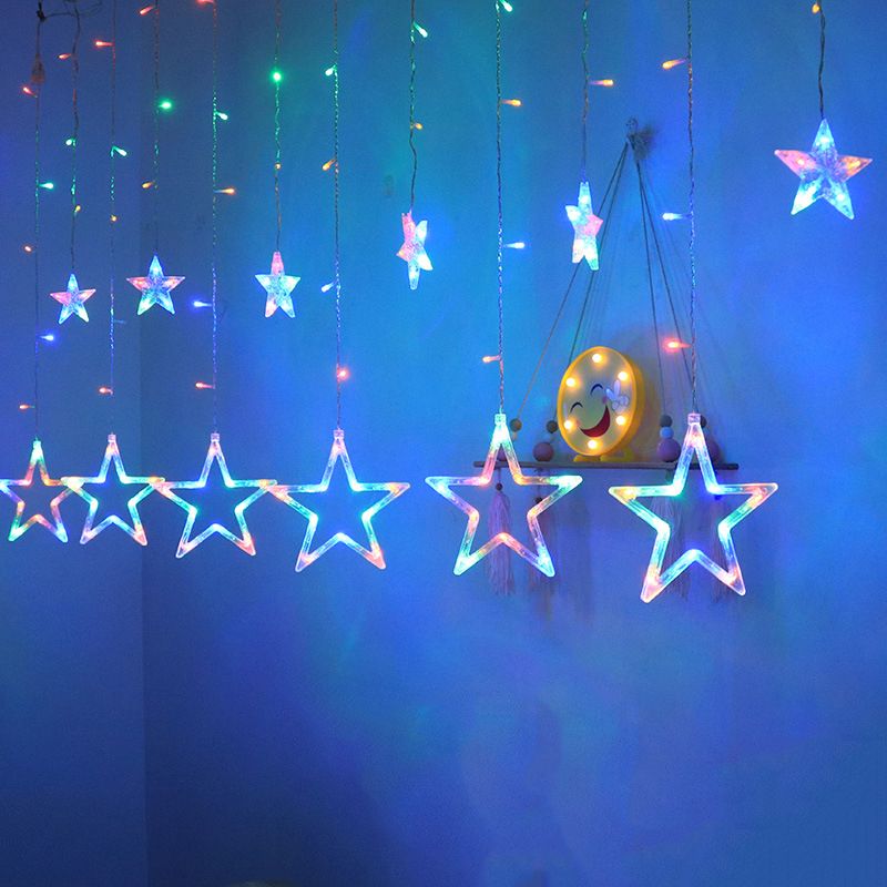 Star curtain lights, five-pointed star curtain lights, festival decorative colored lights, big and small star lights