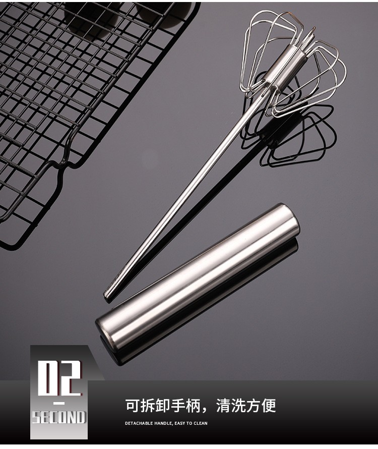 Stainless Steel Semi-Automatic Egg Beater Hand Press Rotary Cream Mixer Kitchen Household details Picture