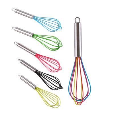 Kitchen Tools 10 Inch Food Grade Silicone Egg Beater Stainless Steel Handle Hand Mixer Wholesale
