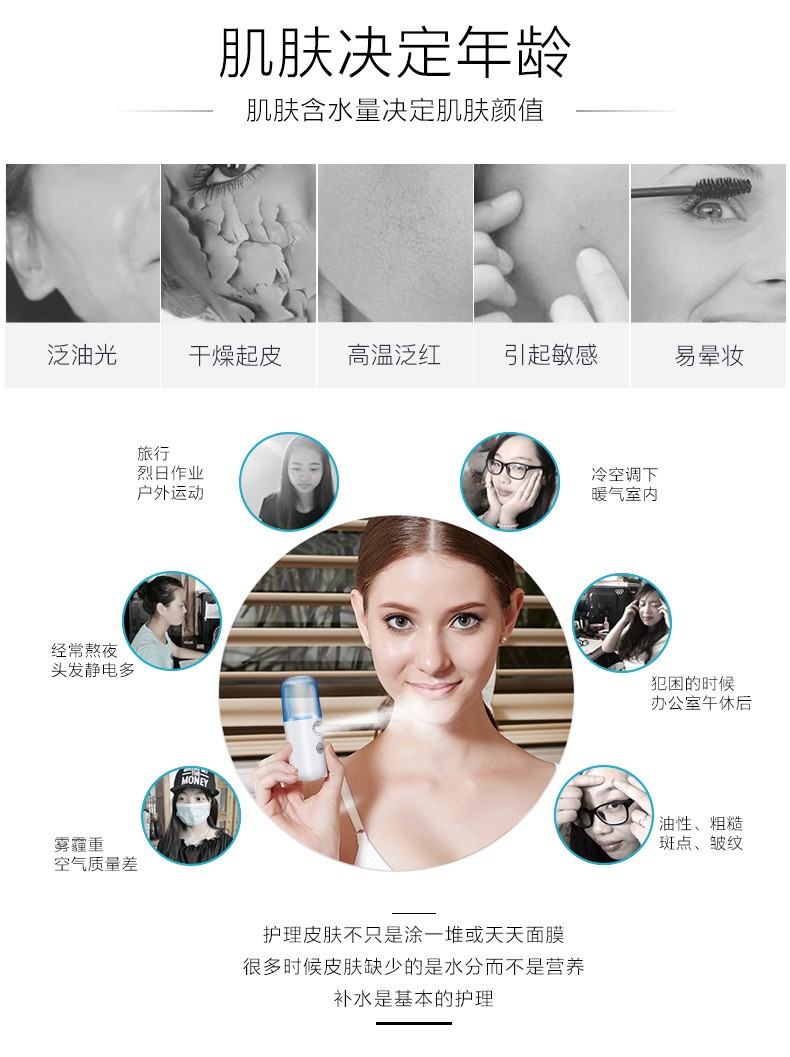 补水仪加湿器蒸脸仪圆柱美容喷雾补水仪USB充电便携纳米喷雾仪详情图3