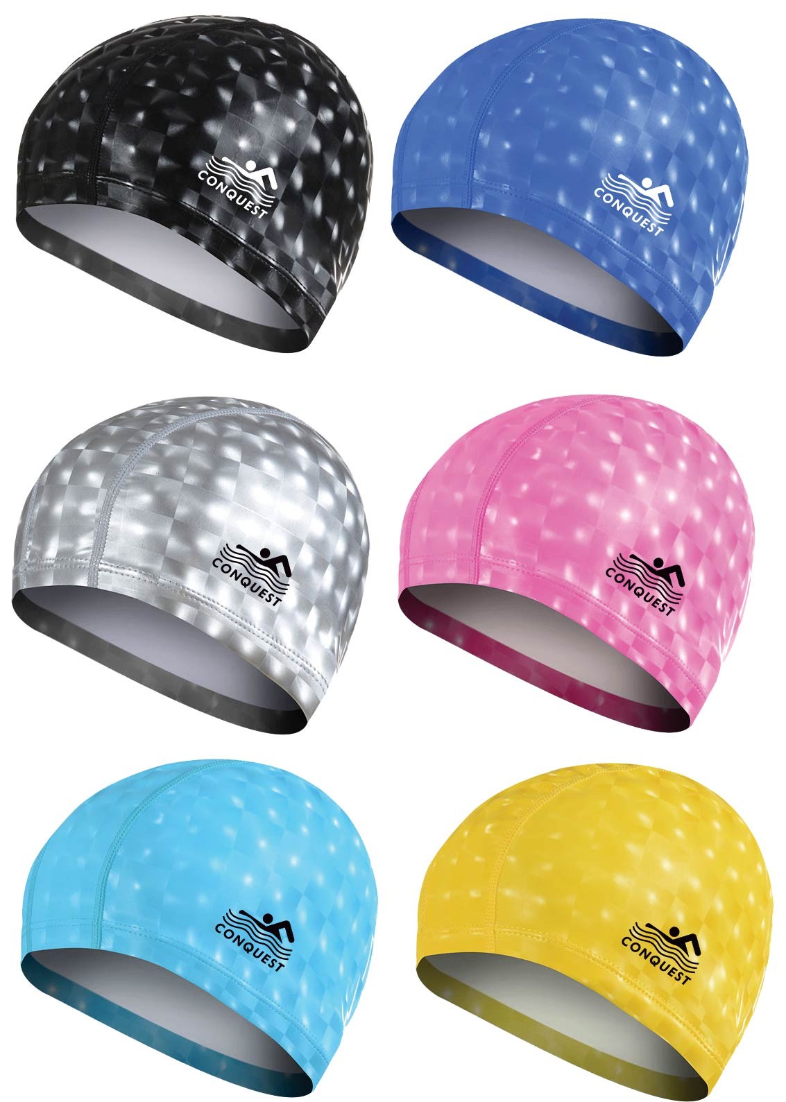 厂家直销泳帽批发搏路 conquest PU涂层猫眼泳帽 PU3D帽 黑色详情图2