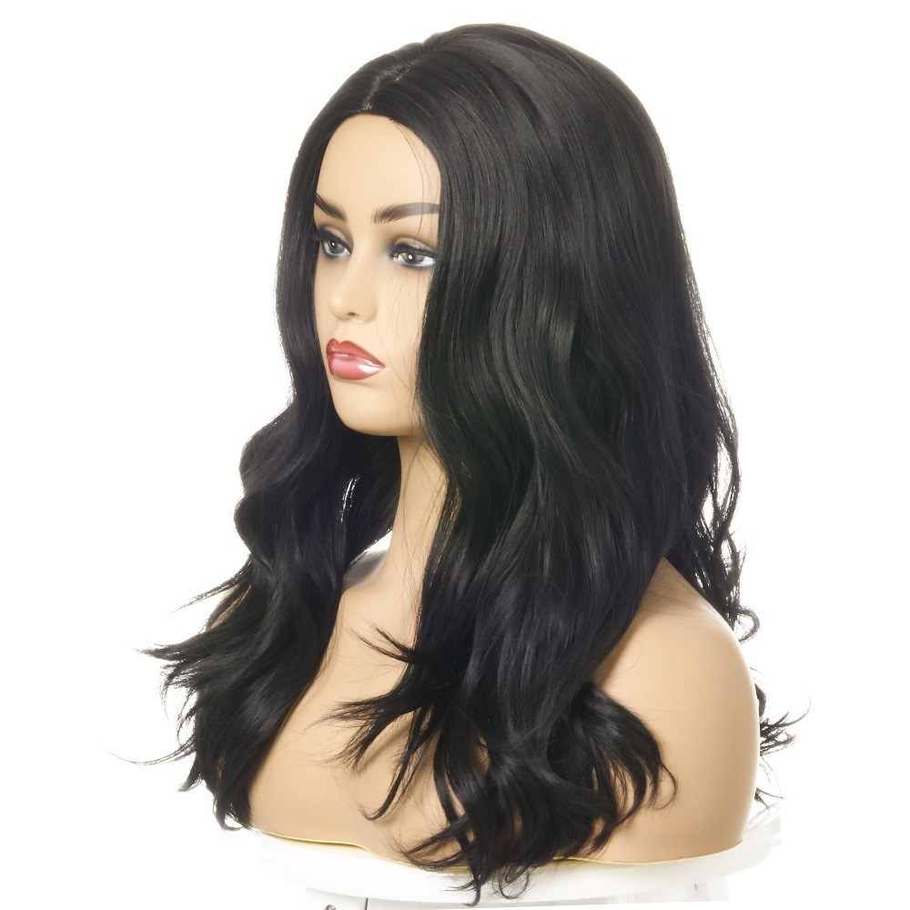 新款    欧美爆款假发 外贸热销化纤头套 中分黑色卷发详情图5