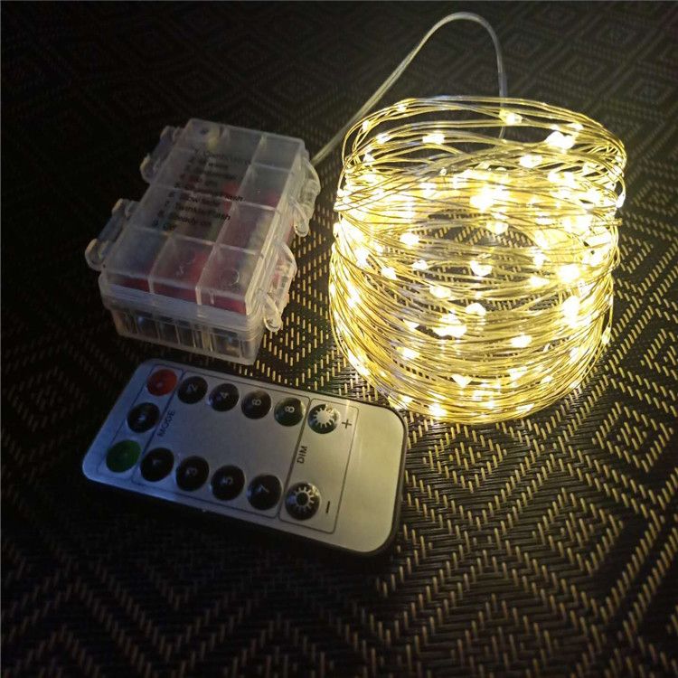 亚马逊热销遥控8功能防水电池盒灯串LED10米100灯铜丝灯串