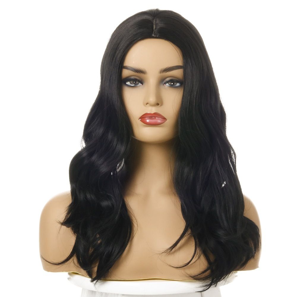 新款    欧美爆款假发 外贸热销化纤头套 中分黑色卷发产品图