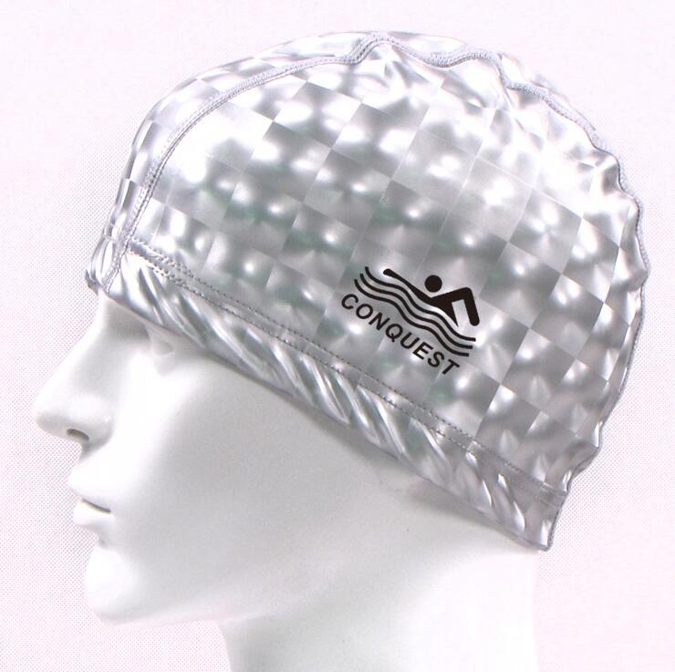 厂家直销泳帽批发搏路 conquest PU涂层猫眼泳帽 PU3D帽 浅蓝详情图4
