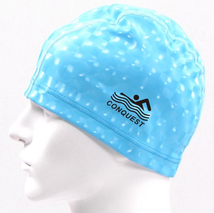 厂家直销泳帽批发搏路 conquest PU涂层猫眼泳帽 PU3D帽 黑色详情图6