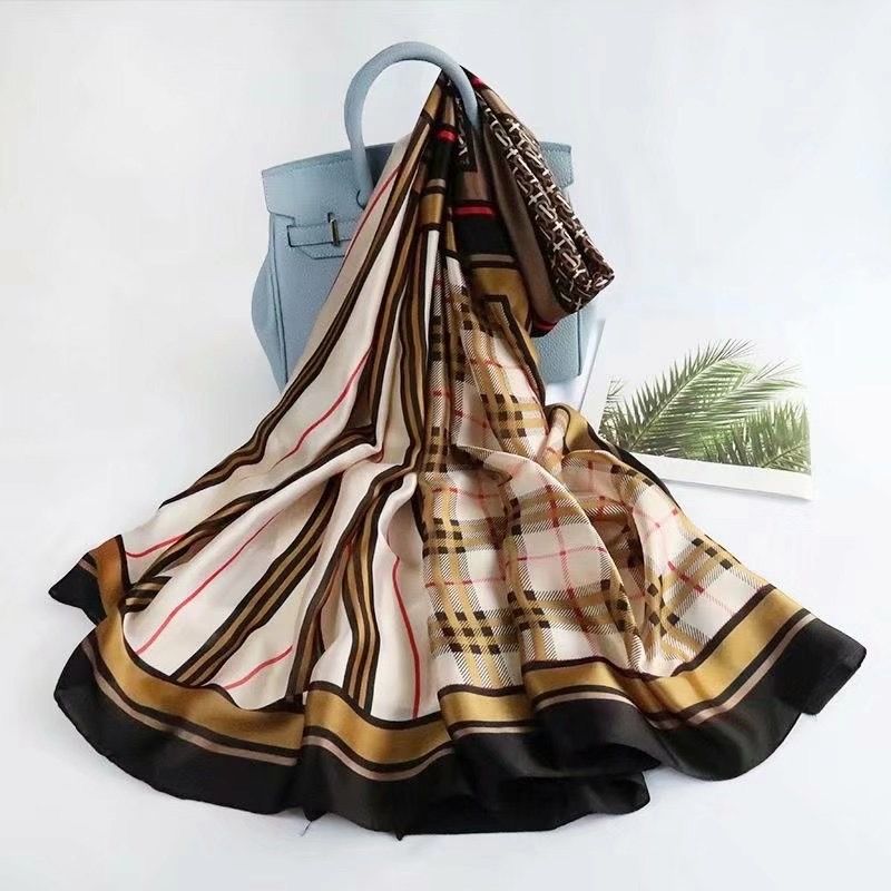 Silk printed long scarf four seasons thin sunscreen scarf plaid