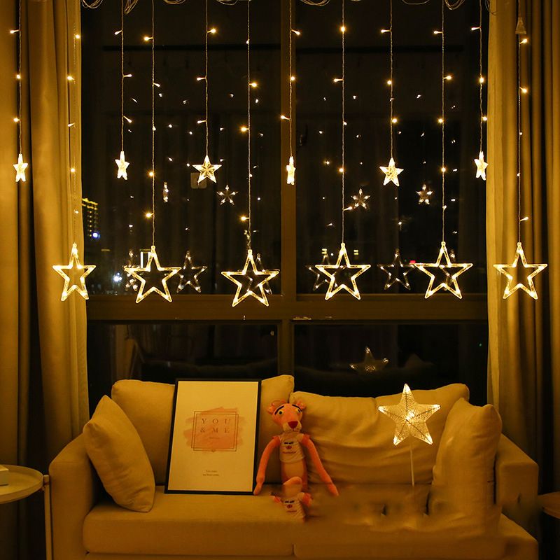 Star curtain lights, five-pointed star curtain lights, festival decorative colored lights, big and small star lights details Picture