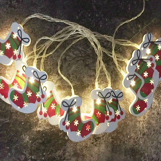 ins爆款圣诞节彩绘铁艺电池灯串圣诞造型铁艺灯串节日派对装饰灯