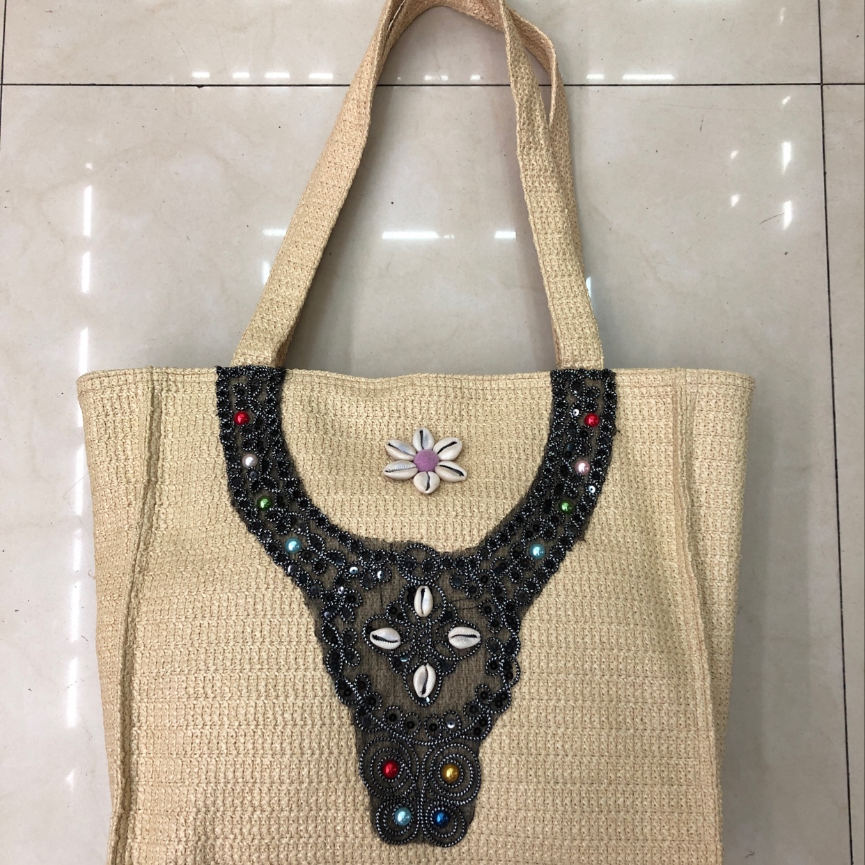 Straw Lace Shell Bag