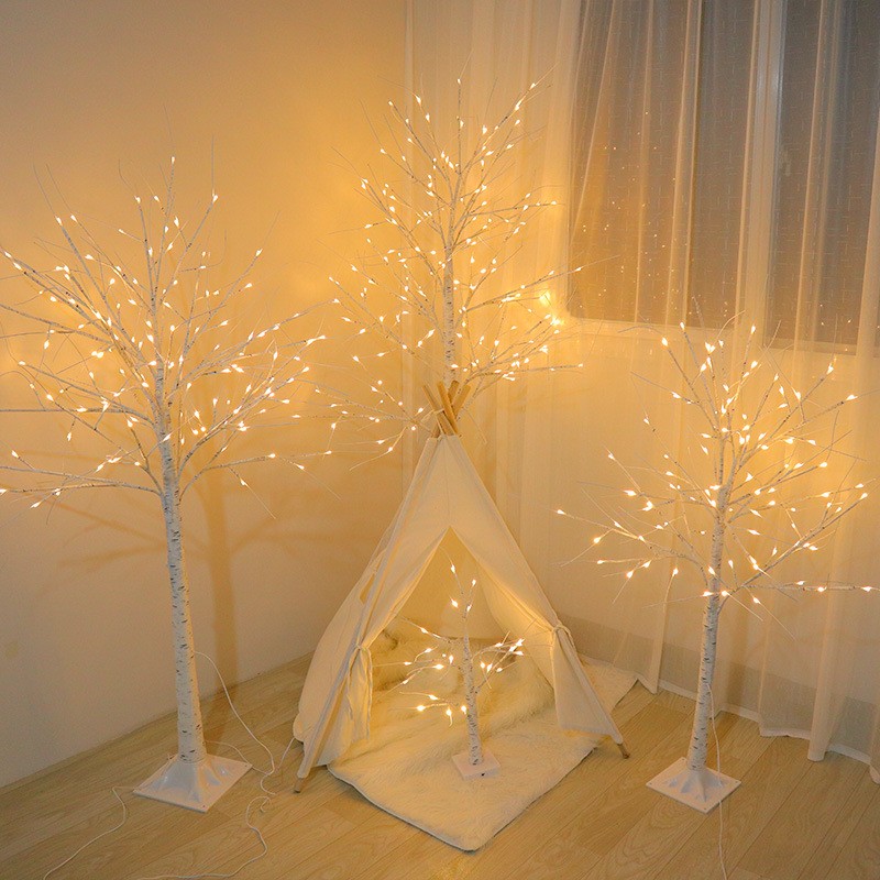 Cross-border best-selling LED birch tree lights for floor heating, white simulation trees, Christmas festival decoration, courtyard and home decoration detail image 1