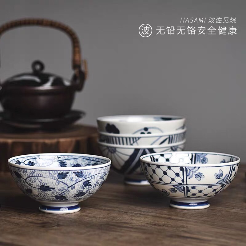 波佐见烧名古蓝轻量饭碗套装Hasami进口复古陶瓷餐具高脚小碗礼盒详情图3