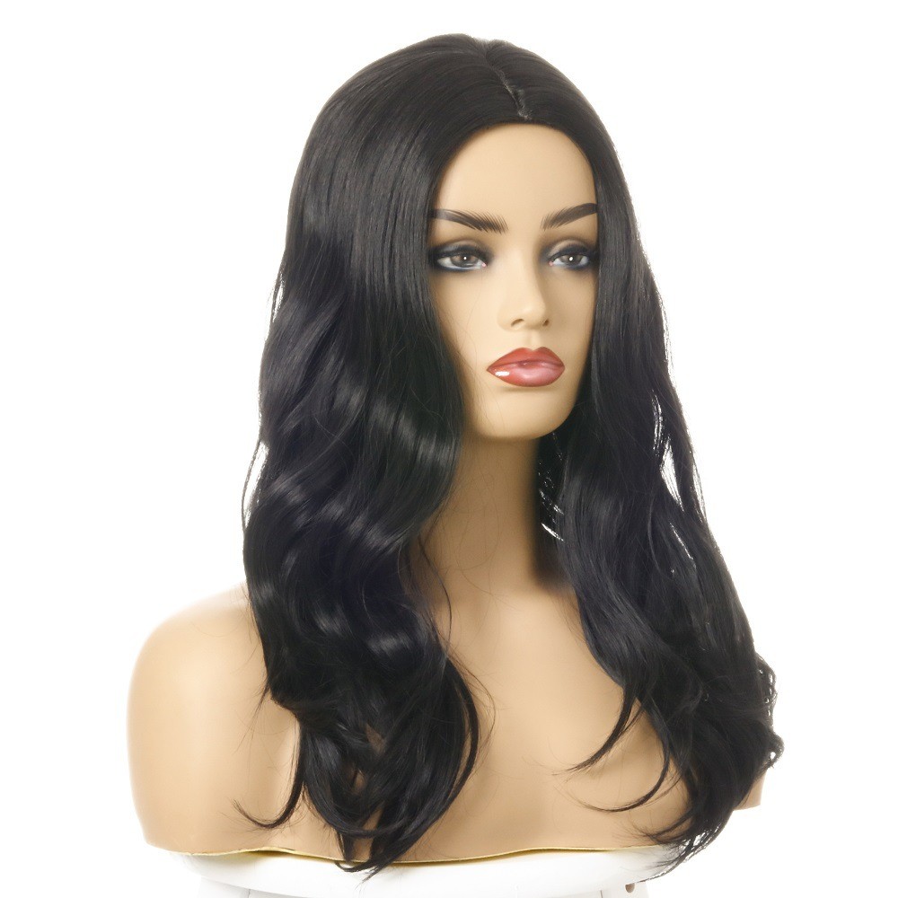 新款    欧美爆款假发 外贸热销化纤头套 中分黑色卷发详情图3