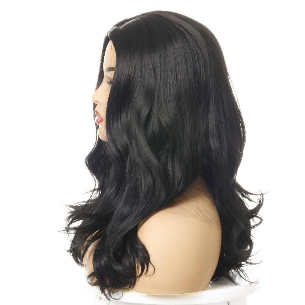 新款    欧美爆款假发 外贸热销化纤头套 中分黑色卷发详情图6