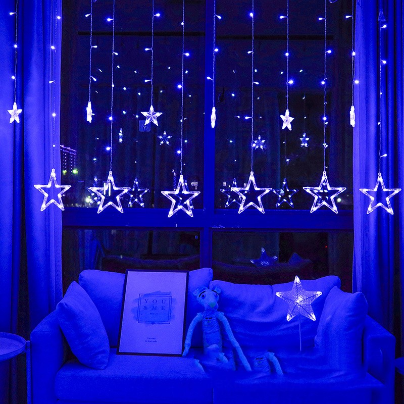 Star curtain lights, five-pointed star curtain lights, festival decorative colored lights, big and small star lights detail image 1