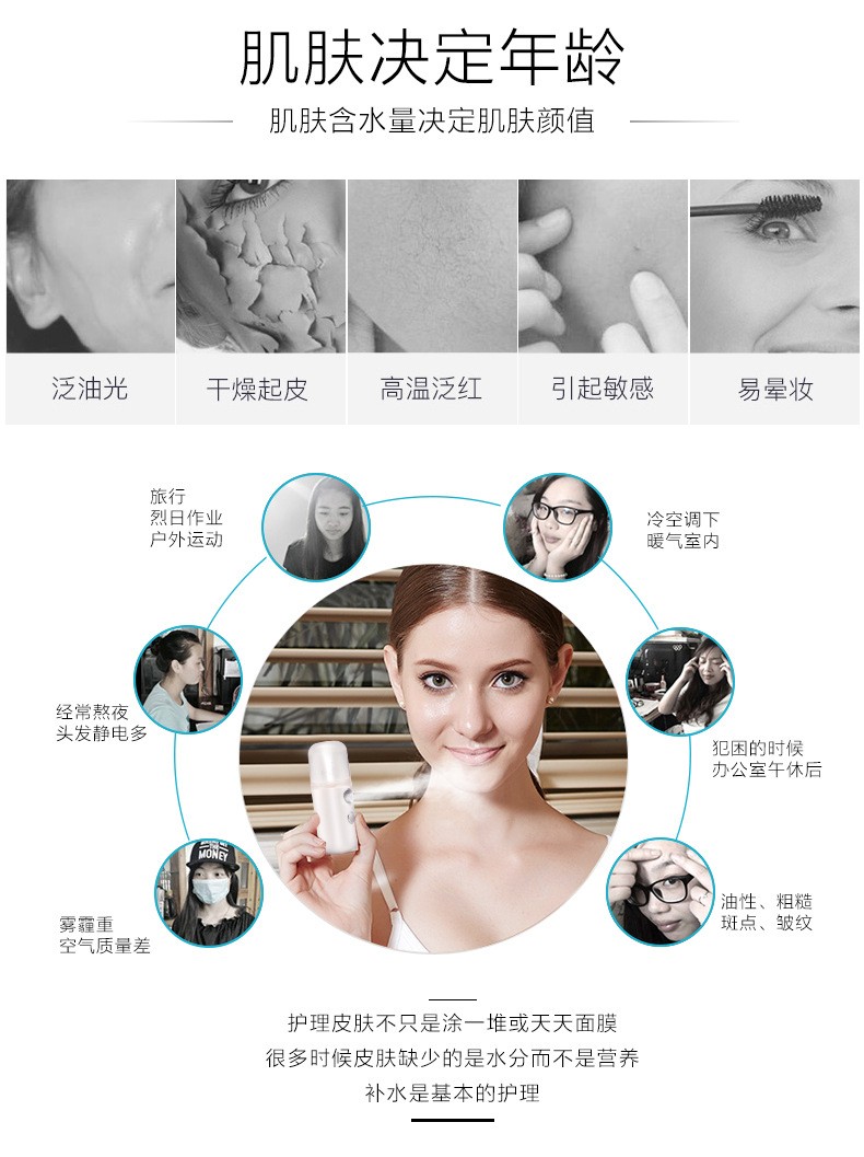 补水仪加湿器蒸脸仪圆柱美容喷雾补水仪USB充电便携纳米喷雾仪详情图4