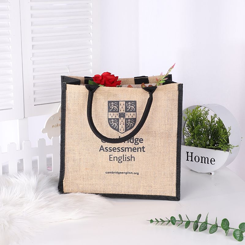 拼接黄麻布环保手提袋收纳饭盒包装可定制LOGO