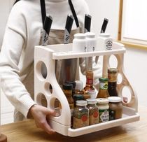 Kitchen shelf seasoning bottle storage shelf seasoning shelf cutter sundries two layers storage shelf mesa two layer finishing shelf