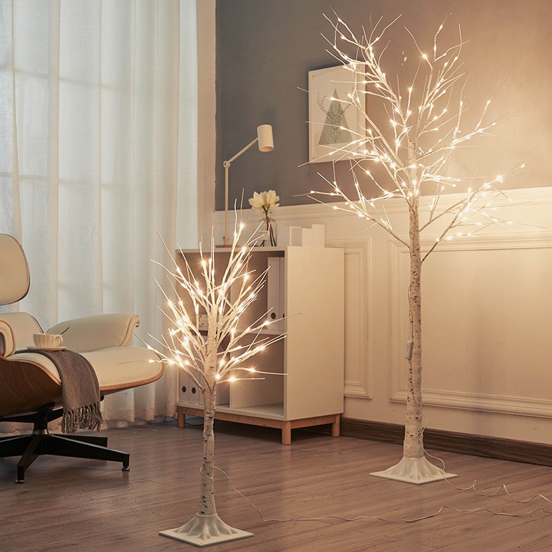 Cross-border best-selling LED birch tree lights for floor heating, white simulation trees, Christmas festival decoration, courtyard and home decoration detail image 2