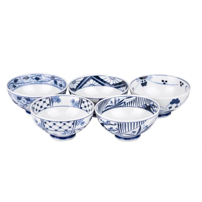 波佐见烧名古蓝轻量饭碗套装Hasami进口复古陶瓷餐具高脚小碗礼盒图