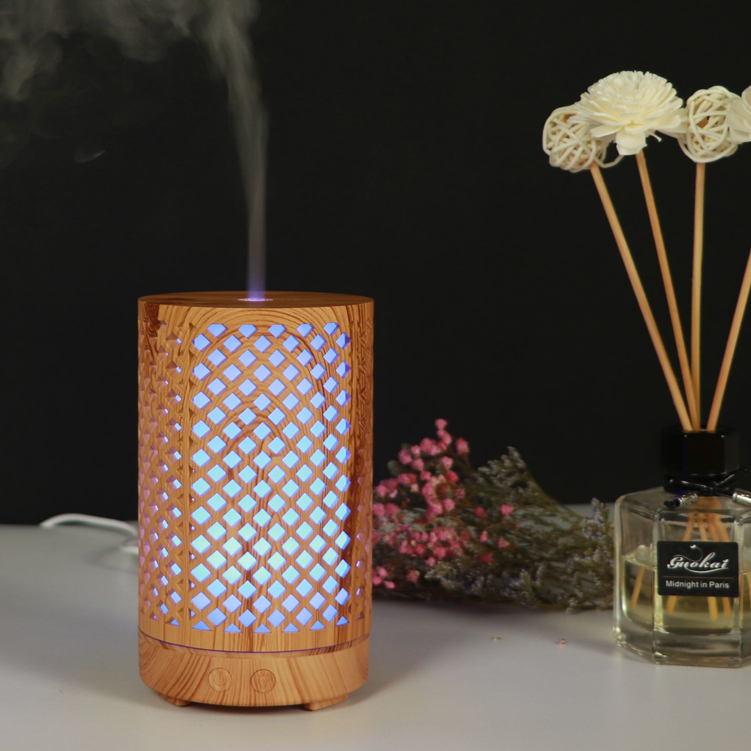Amazon venta caliente rejilla hueca aromaterapia máquina humidificador aromaterapia lámpara mesa regalo creativo Specification image