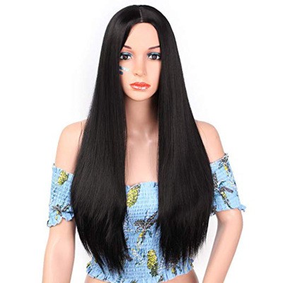 New best-selling European and American wig for women with long straight hair and black hair detail image 2