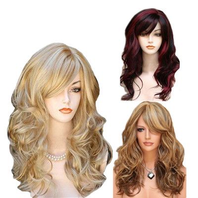 New European and American wig for women with multi-color medium to long curly hair and a synthetic fiber head cover details Picture