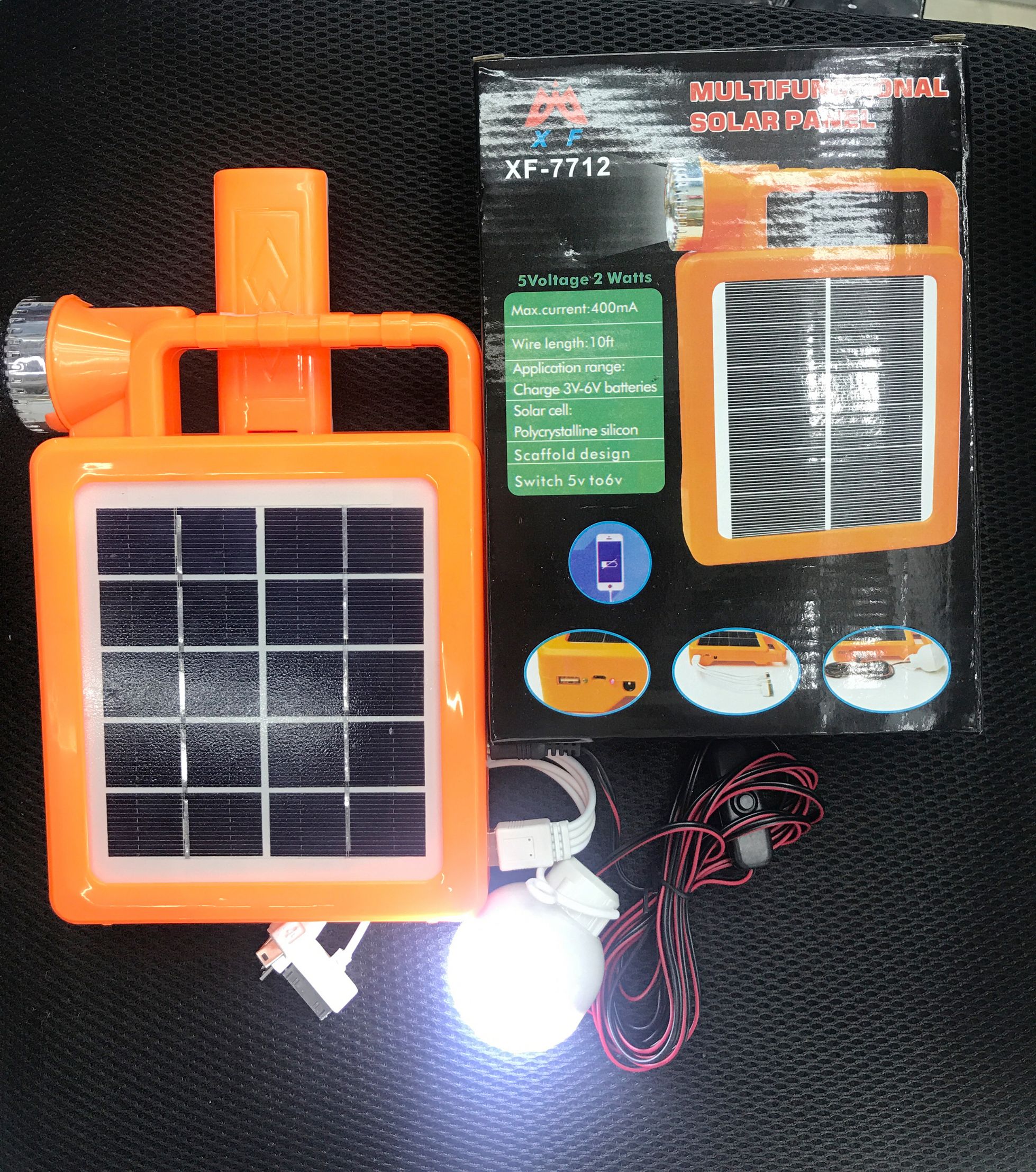 新款X F-7712太阳能照明小系统带手电充手机灯泡迷你系统