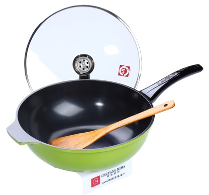 Kitchen Code: Korean imported Green Ceramic Double-handled wok 32cm (Lid not included) pic 2