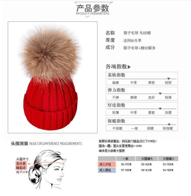 Hat Female Autumn Winter Raccoon Fox Real Fur Fur Hat Thick Knit Hat Winter Korean Version Warm Hat details Picture