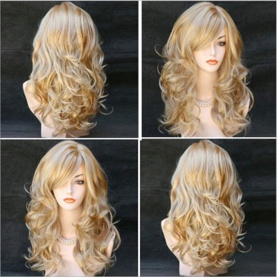 New European and American wig for women with multi-color medium to long curly hair and a synthetic fiber head cover detail image 3
