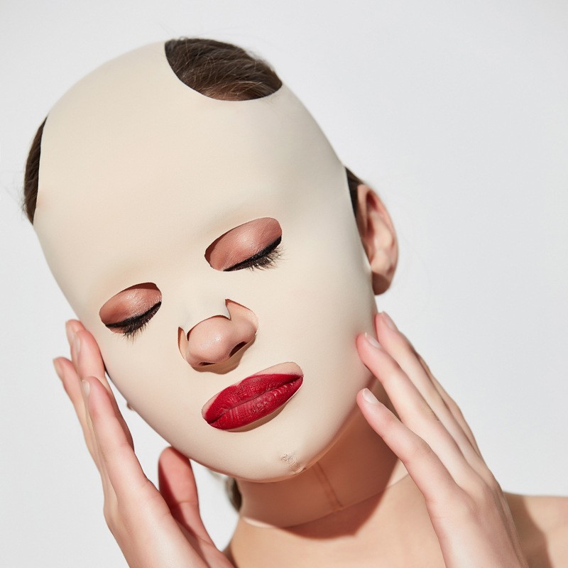 小V脸面罩辅助工具紧致提拉塑形睡眠美容面罩带排扣瘦脸绷带瘦脸神器详情5