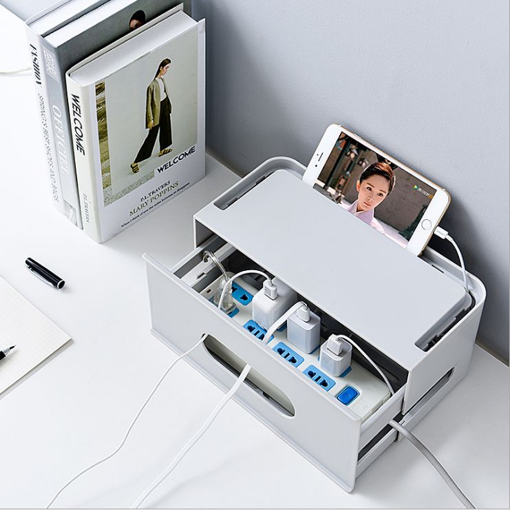 Pull-out desktop power cord storage and organization box, plastic power strip, power board and cable management box details Picture