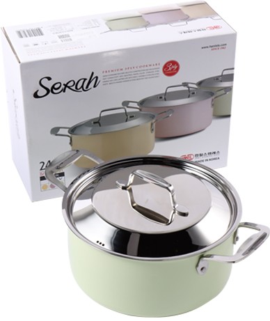 厨房密码 韩国进口厨具 绿色三层不锈钢双柄汤锅24cm详情4