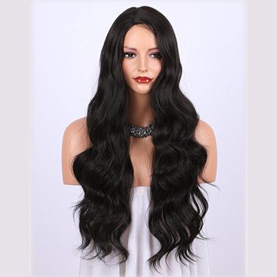 A new best-selling wig for women from Europe and America, featuring a mid-parted long curly hair made of synthetic fiber