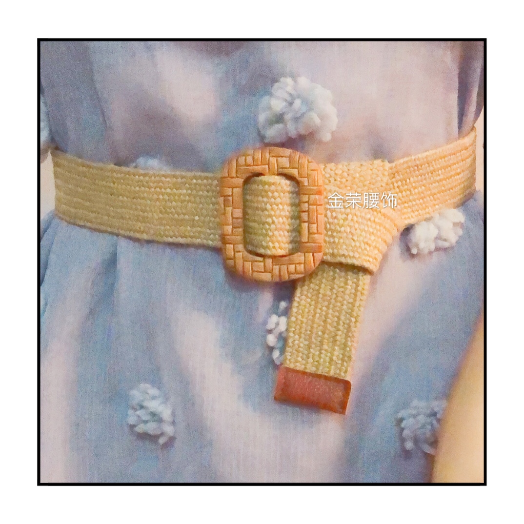 新款草编织松紧弹力腰带女皮带女圆方扣时尚休闲装饰百搭裤弹力腰详情图6