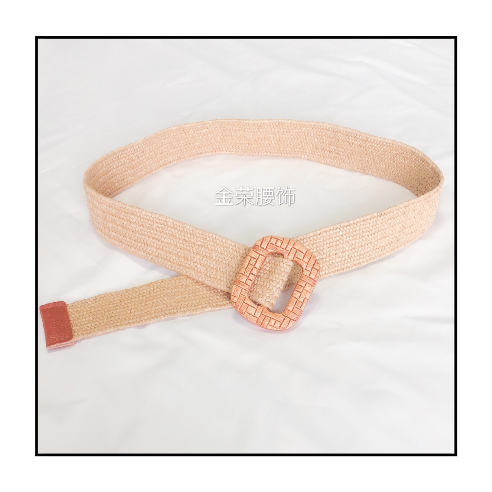 新款草编织松紧弹力腰带女皮带女圆方扣时尚休闲装饰百搭裤弹力腰细节图