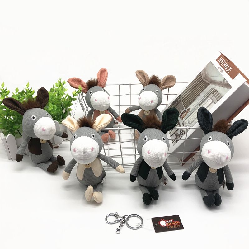 Charcoal doll buttons donkey stuffed toy keychain small donkey children's schoolbag pendant doll toy catcher machine