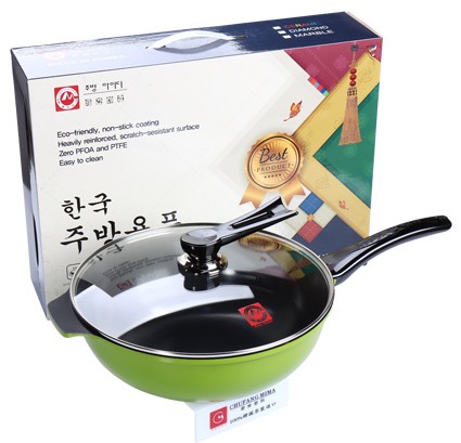 Kitchen Code: Korean imported Green Ceramic Double-handled wok 32cm (Lid not included) pic 4