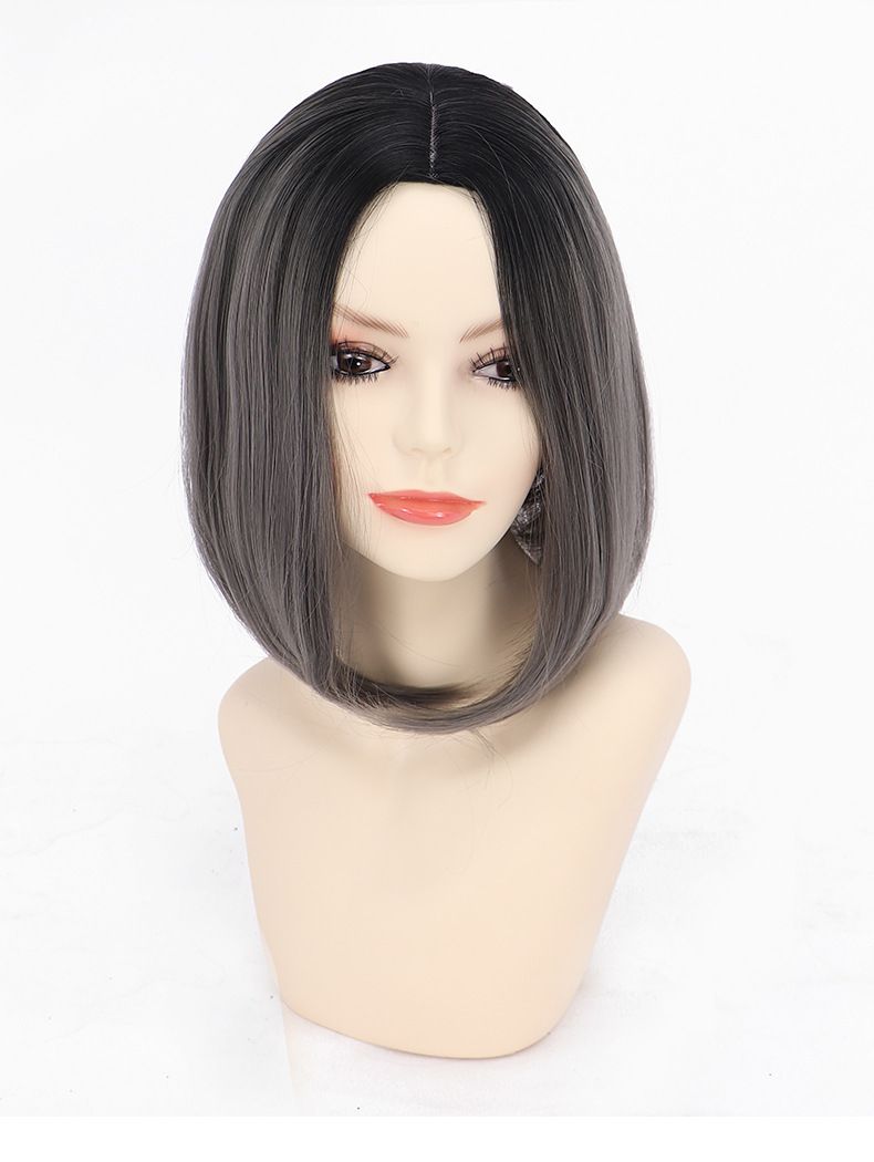 New European and American wig with a gradient trendy color of synthetic fiber dyed mid-split BOBO head full wig details Picture