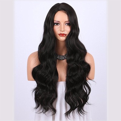 A new best-selling wig for women from Europe and America, featuring a mid-parted long curly hair made of synthetic fiber detail image 1