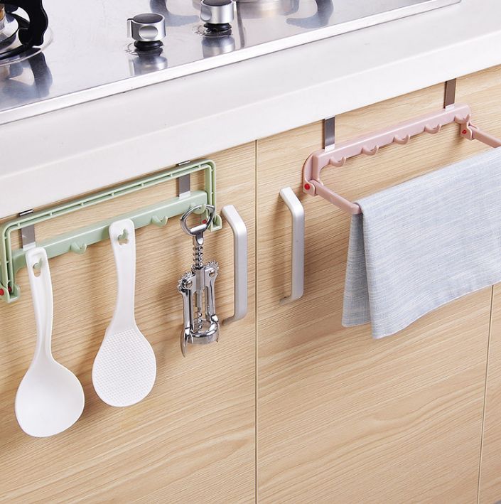 Multifunctional collapsible kitchen rag hangers non-punching and stickable cabinet door back hangers rag hooks