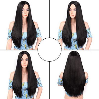 New best-selling European and American wig for women with long straight hair and black hair Specification image