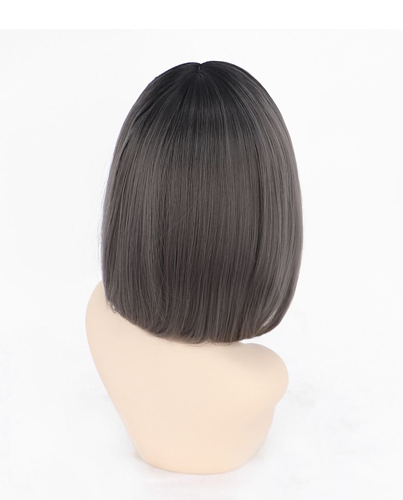 New European and American wig with a gradient trendy color of synthetic fiber dyed mid-split BOBO head full wig Specification image
