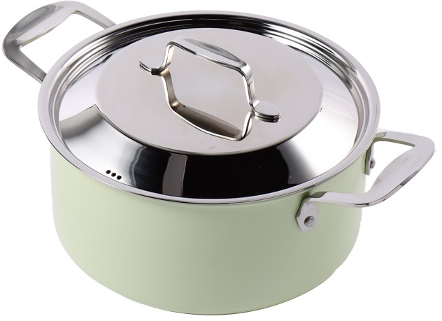 厨房密码 韩国进口厨具 绿色三层不锈钢双柄汤锅24cm详情1