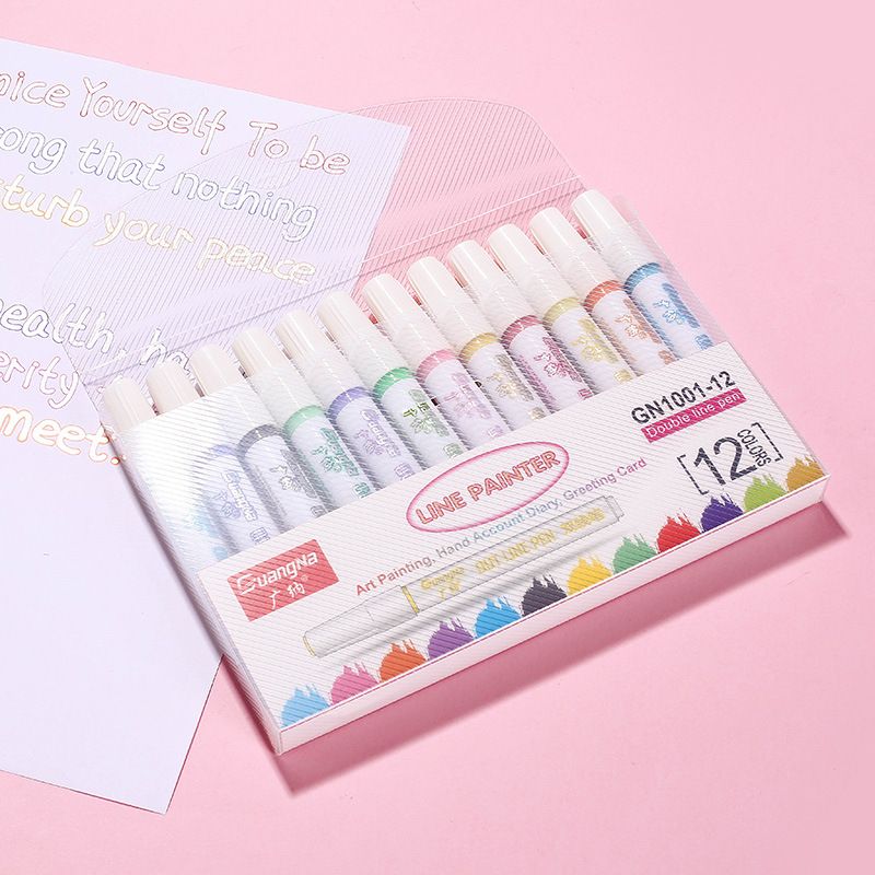 Guangna 1001 large-capacity dual-color pen, fluorescent double-line pen, Dreamy color fluorescent marker pen, diy metallic color