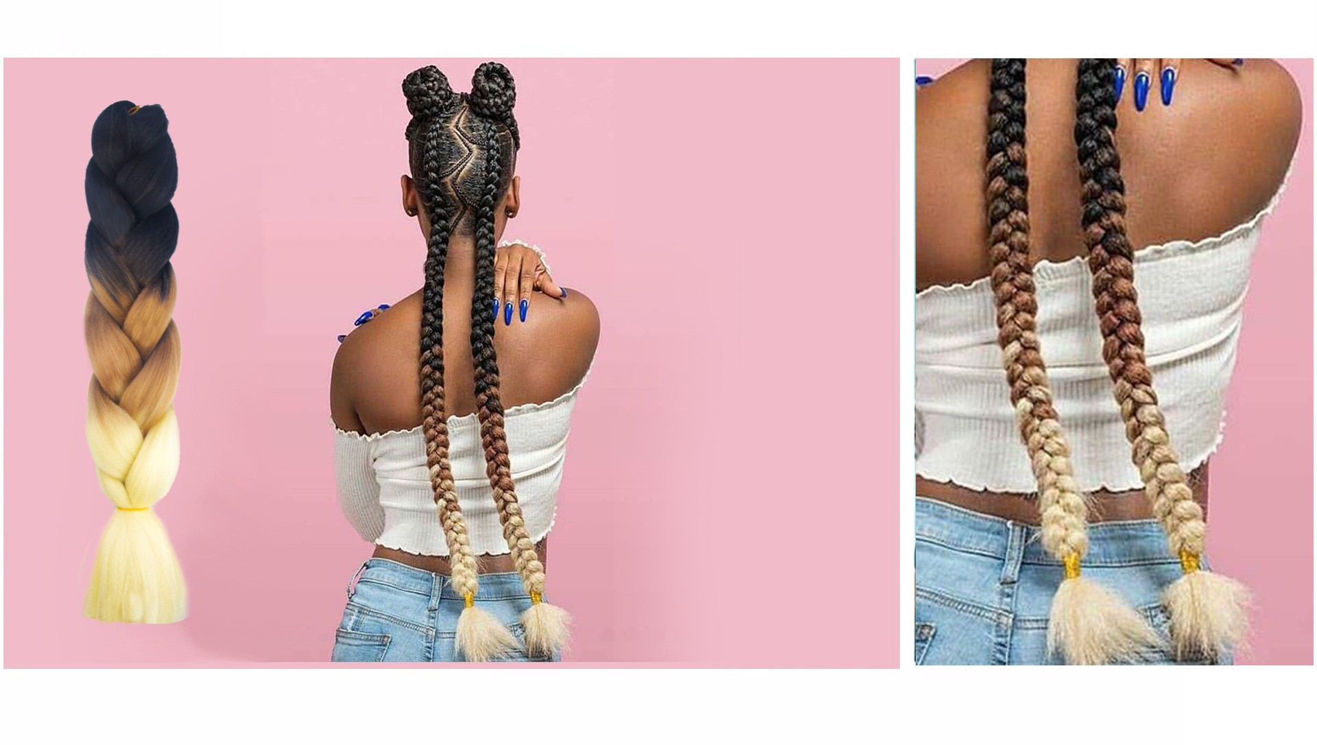 Large braids, African dirty braids, gradient synthetic fiber wig braids detail image 1