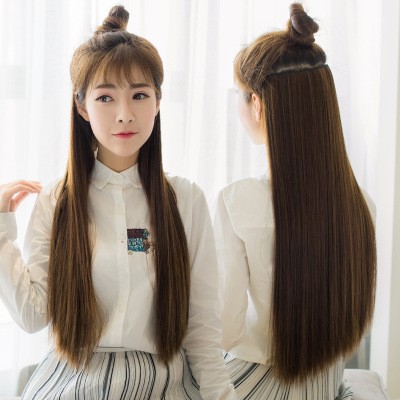 European and American long straight hair, one-piece five-clip hair, high-temperature silk, seamless hair extension detail image 4