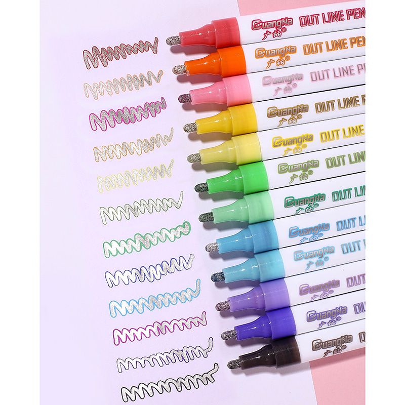 Guangna 1001 large-capacity dual-color pen, fluorescent double-line pen, Dreamy color fluorescent marker pen, diy metallic color details Picture